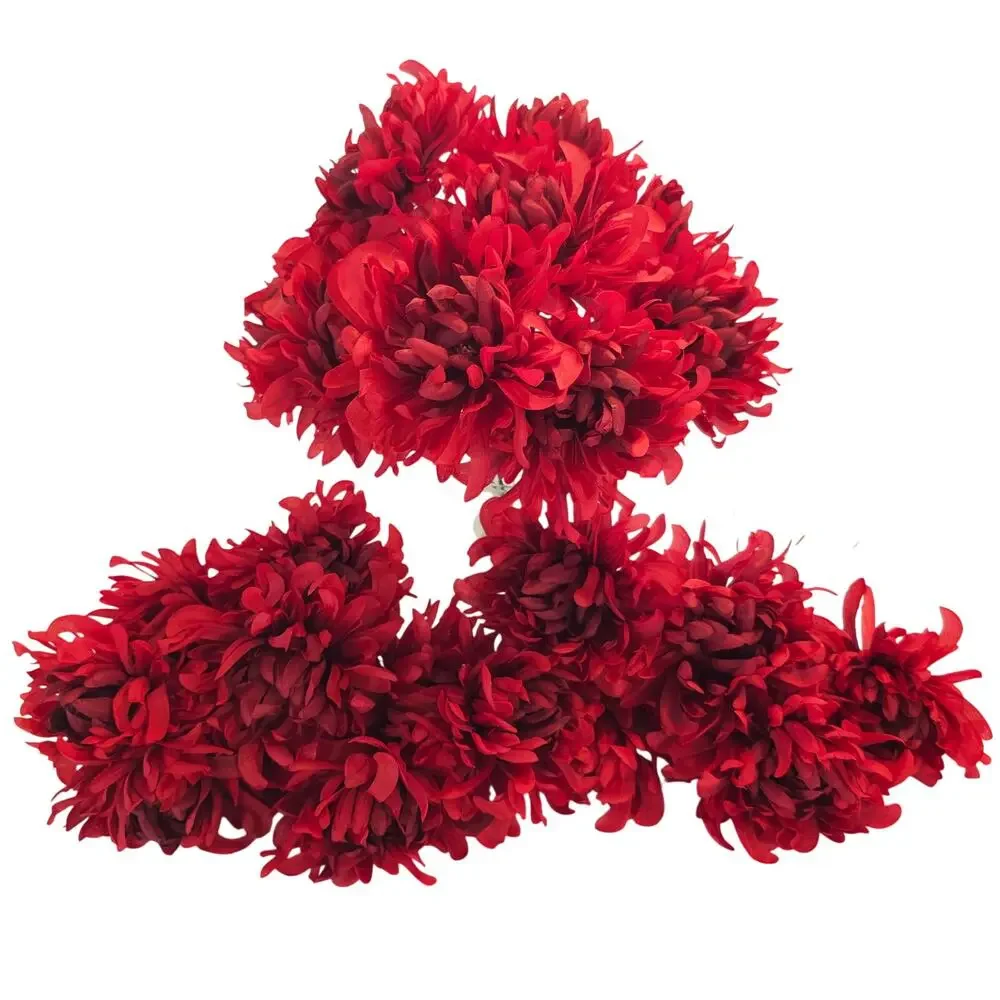 26 Pcs Red Artificial Silk Mum Flower Stems Chrysanthemum Fall Floral Craft Lot